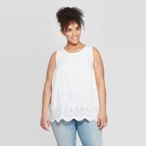 Ava & Vic White Eyelet Crewneck Tank Top